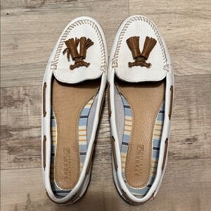 Sperry White and Tan Women's Moccasins